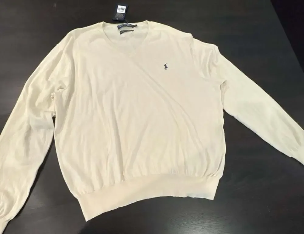 Polo Ralph Lauren The Pima Sweater Cream V-Neck Men's XL NEW W/tags
